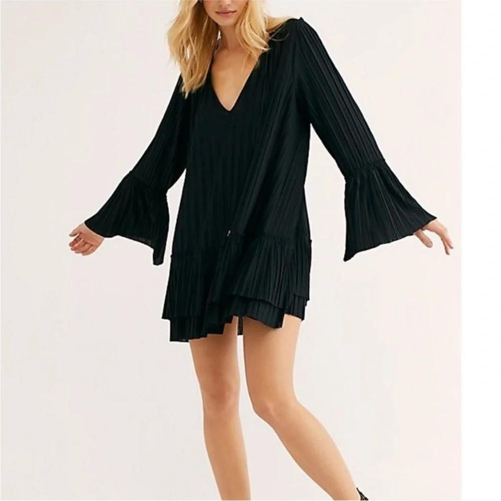 New Free People Can't Help It Long Sleeve Mini Dress Small Black OB998026